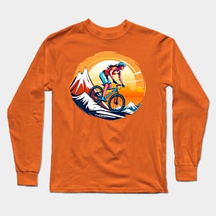 woman riding a bicycle going down a hill Long Sleeve T-Shirt